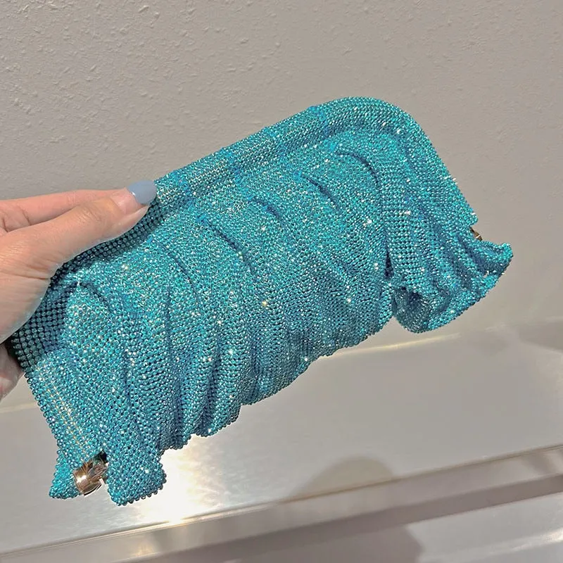 40 Colors Rhinestone Evening Clutch Purses Women Handbags Luxury Designer Folds Chain Crystal Clip Crossbody Bags Wedding Party