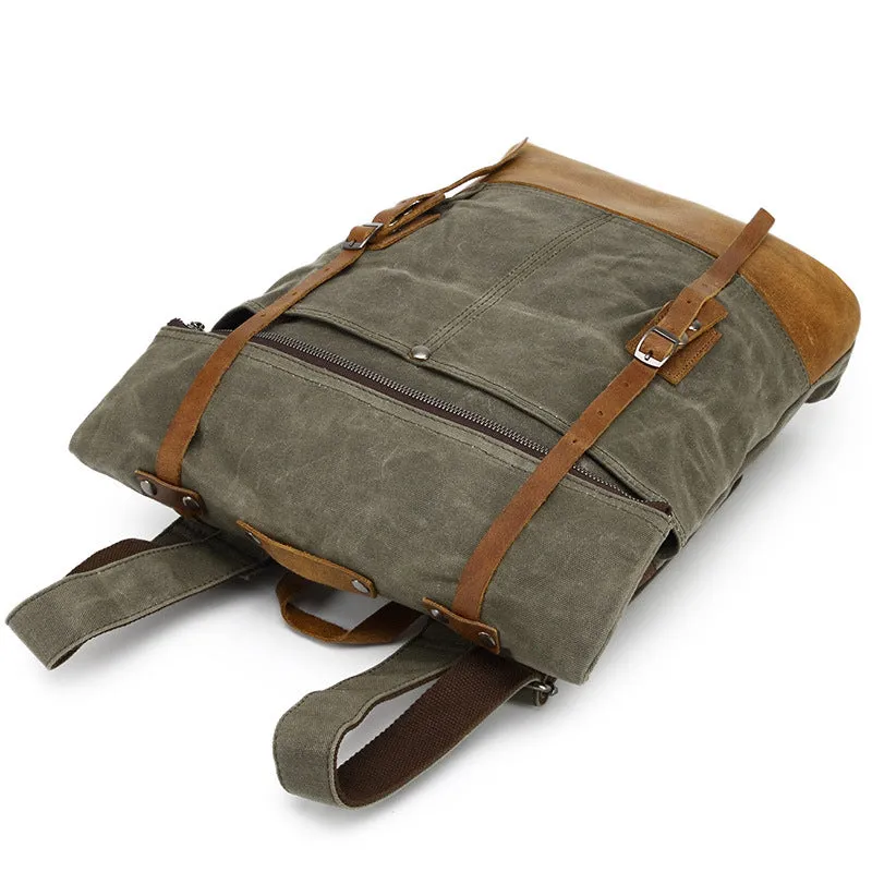 Canvas With Leather Casual Backpack, Waterproof School Bag, Travel Backpack