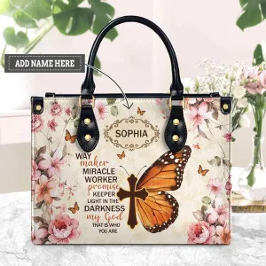 Christianartbag Handbags, Way Maker Miracle Worker Vintage Butterfly Flower Leather Bags, Personalized Bags, Gifts for Women, Christmas Gift, CABLTB03140823.