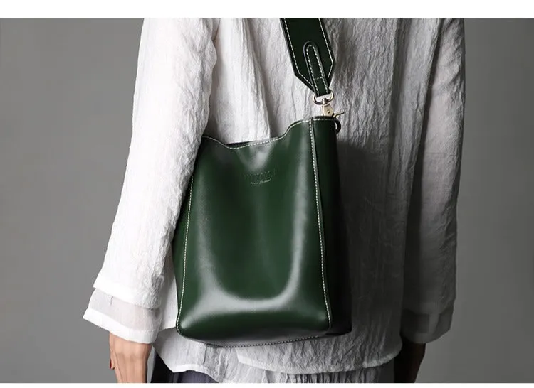 Cute Brown LEATHER WOMEN Bucket SHOULDER BAG Barrel Crossbody Purses FOR WOMEN