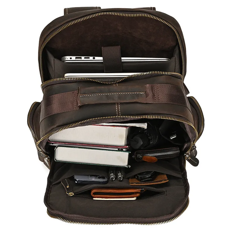 Full Grain Leather Travel Bag Large Leather Backpack For Men Backpack School Bag Leather Daypack Men Office Backpack