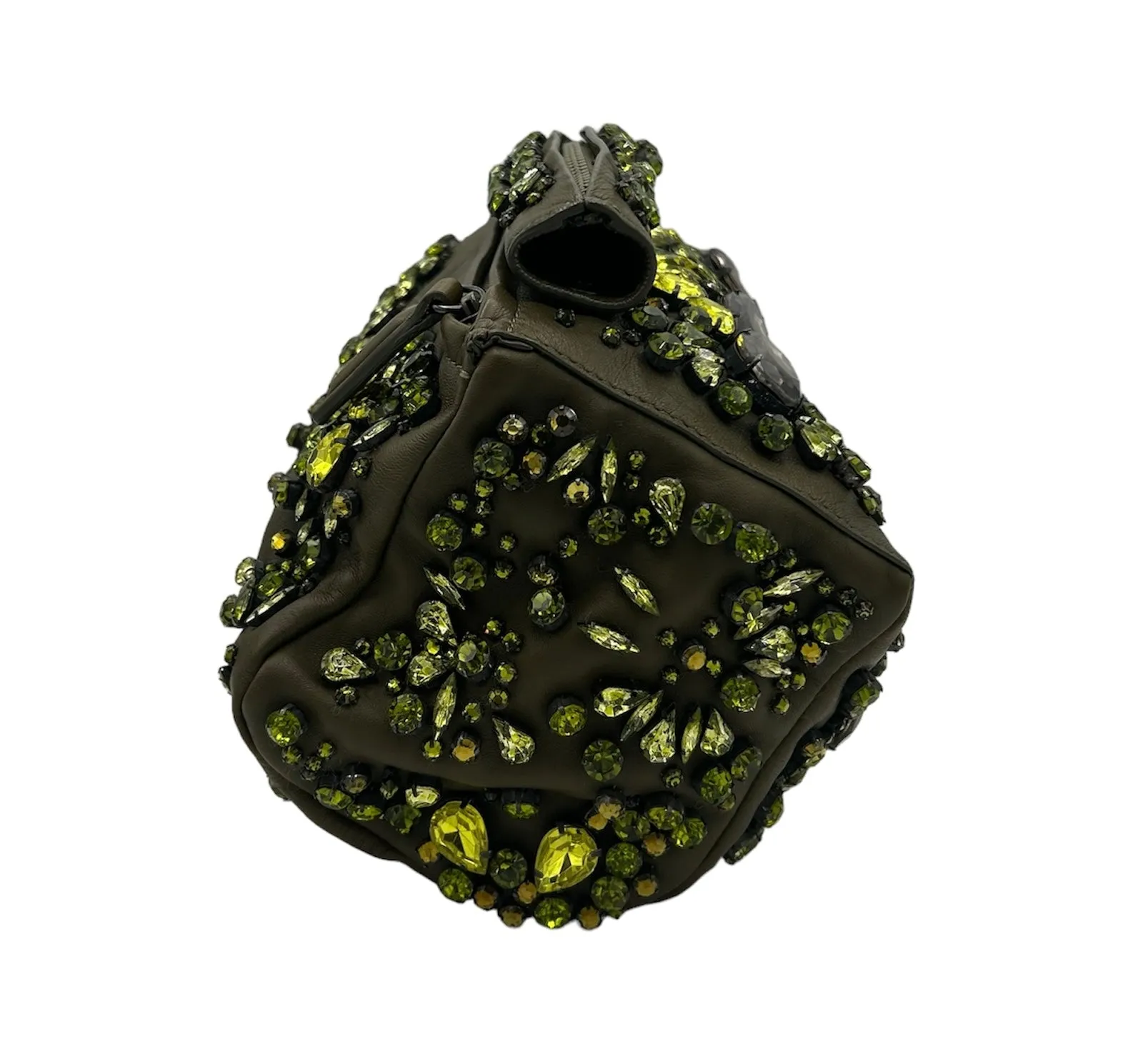 GIVENCHY Olive Green Rhinestone Leather Pouch Clutch
