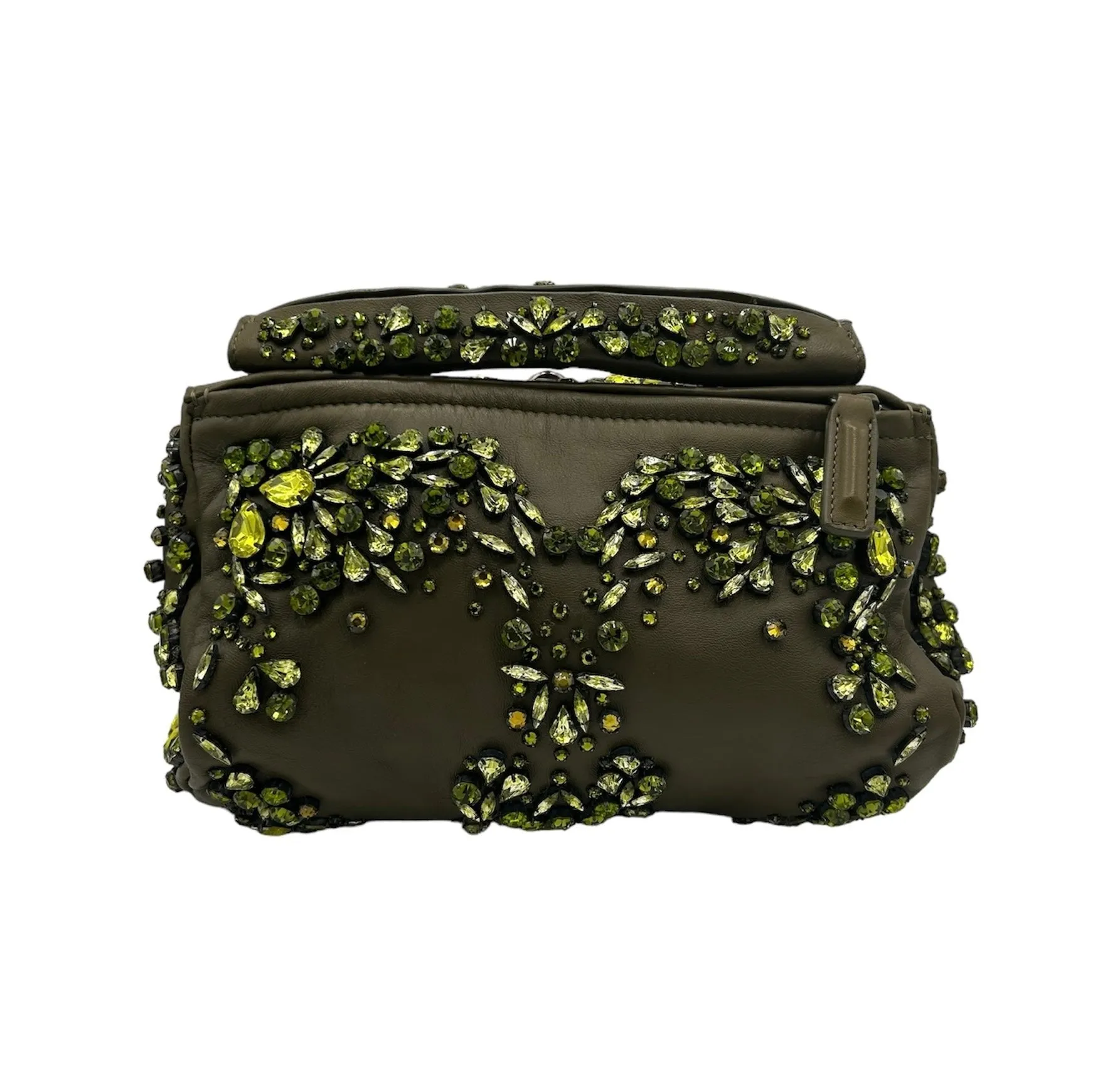 GIVENCHY Olive Green Rhinestone Leather Pouch Clutch