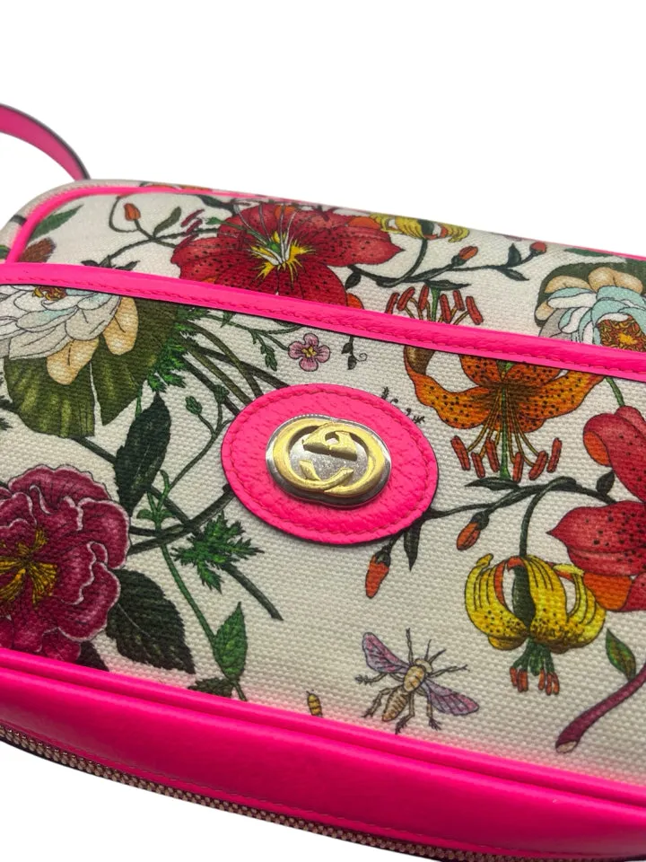 Gucci Floral White Fuschsia "Flora" Shoulder Bag