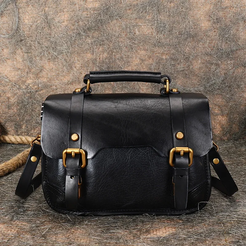 Handmade Beige Leather Womens Satchel Shoulder Bag Small School Handbag Crossbody Purses for Ladies