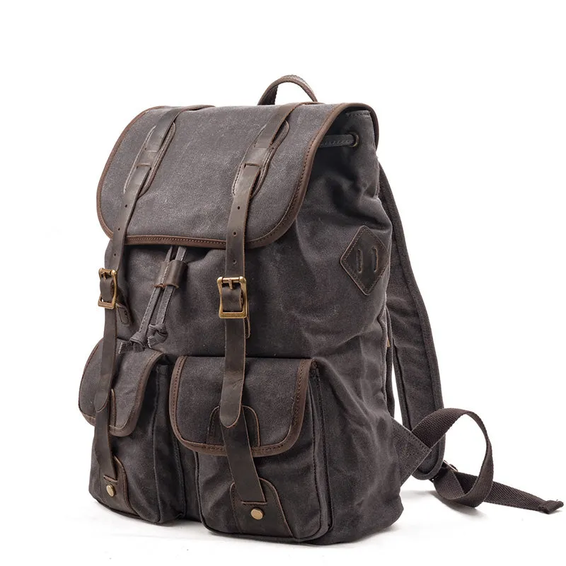 Handmade Canvas Backpack Waxed Canvas Laptop Backpack Vintage Travel Backpack Large Rucksack