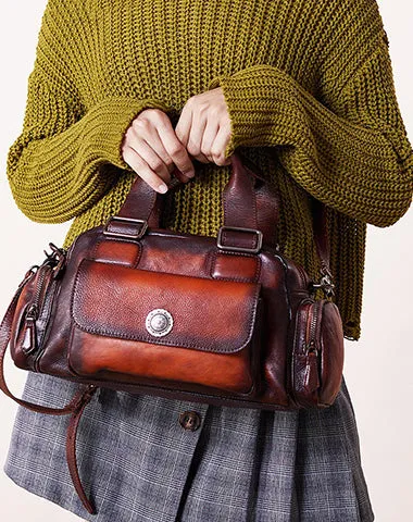 Handmade Coffee Leather Womens Vintage Handbag Best Shoulder Bag Vintage Crossbody Purses for Ladies