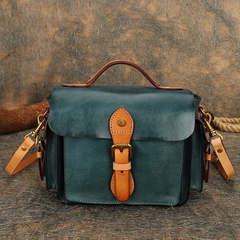 Handmade Tan Leather Womens Small Satchel Shoulder Bag School Handbag Crossbody Purses for Women
