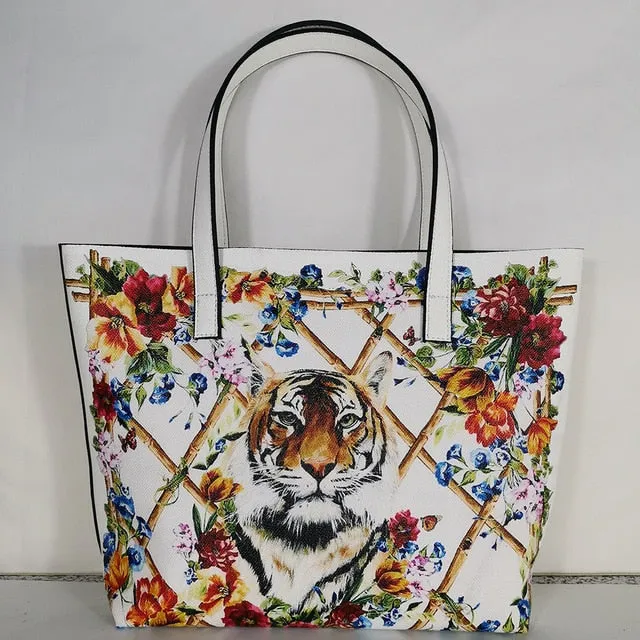 Italy Luxury Print Travel Shoulder Bag Floral Textured-Leather handbag