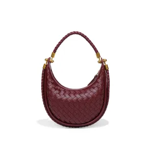 Luxe Burgundy Woven Crescent Hobo Bag | Quirky Celeb inspired Woven Saddle Bag Chic Hobo Purse.
