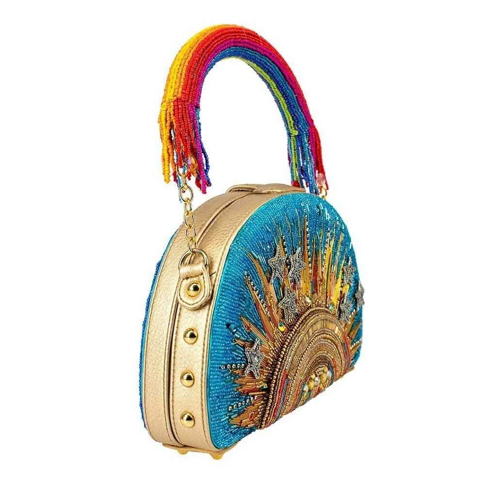 Mary Frances Sunshine Rainbows Top Beaded Crossbody Blue Handbag Evening Bag New