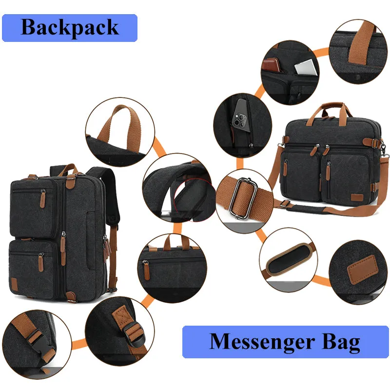 Multi Function Canvas Backpack Fit 17 in Laptop