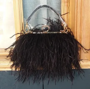 Ostrich Feather Purses and Handbags Luxury Party Evening Clutch Bag Fashion Women Ring Bag Small Chain Shoulder Crossbody Bag