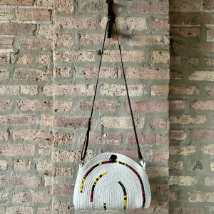 Rope Purse with Navy Blue, Red, Yellow and Green Accents