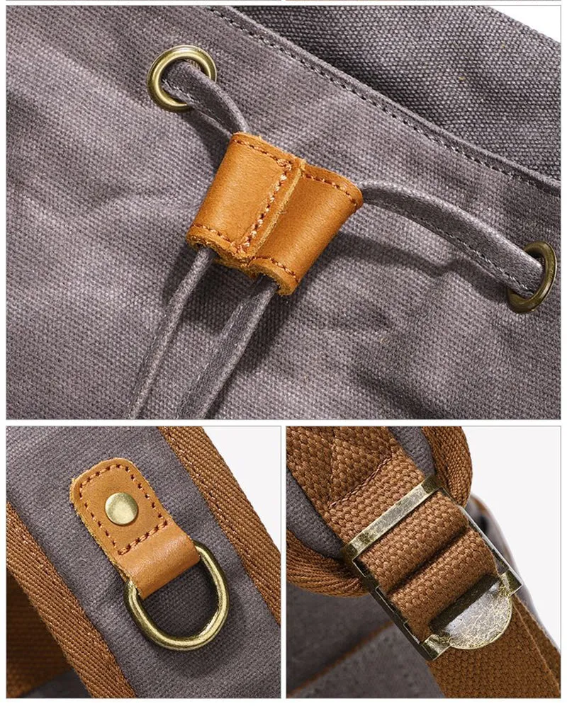 Waxed Canvas Backpack Retro Full Grain Leather And Canvas Travel Backpack Waterproof Outdoor Climbing Backpack