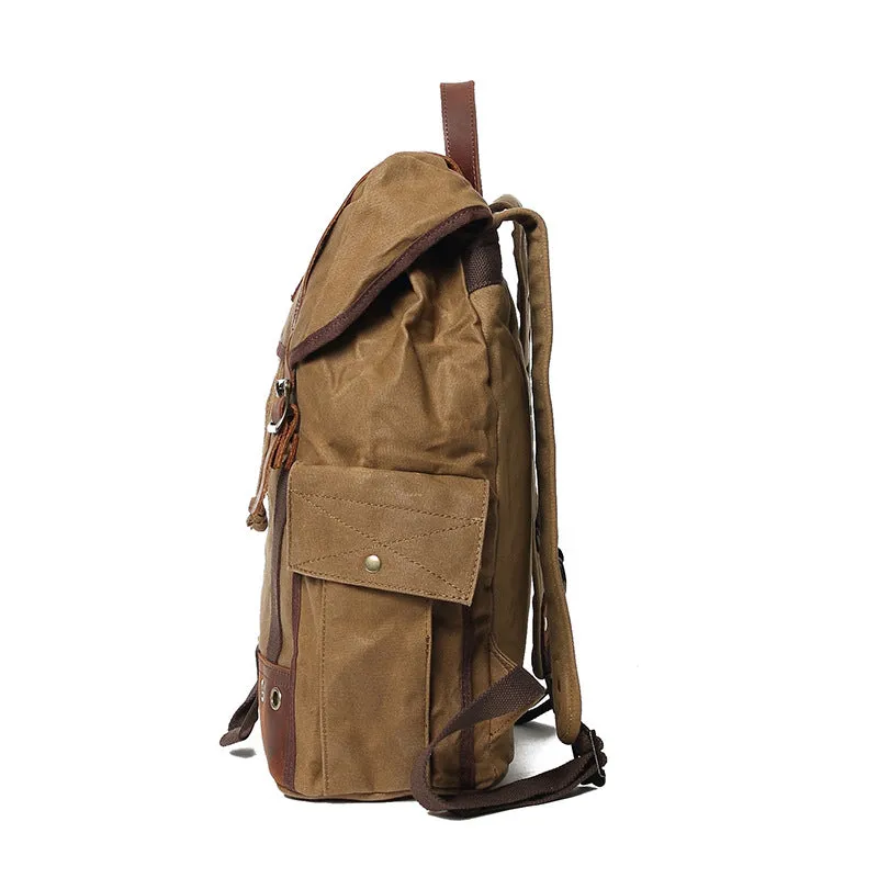 Waxed Canvas Laptop Backpack Flap Cover Canvas Travel Backpack Waterproof Canvas School Backpack Outdoor Backpack