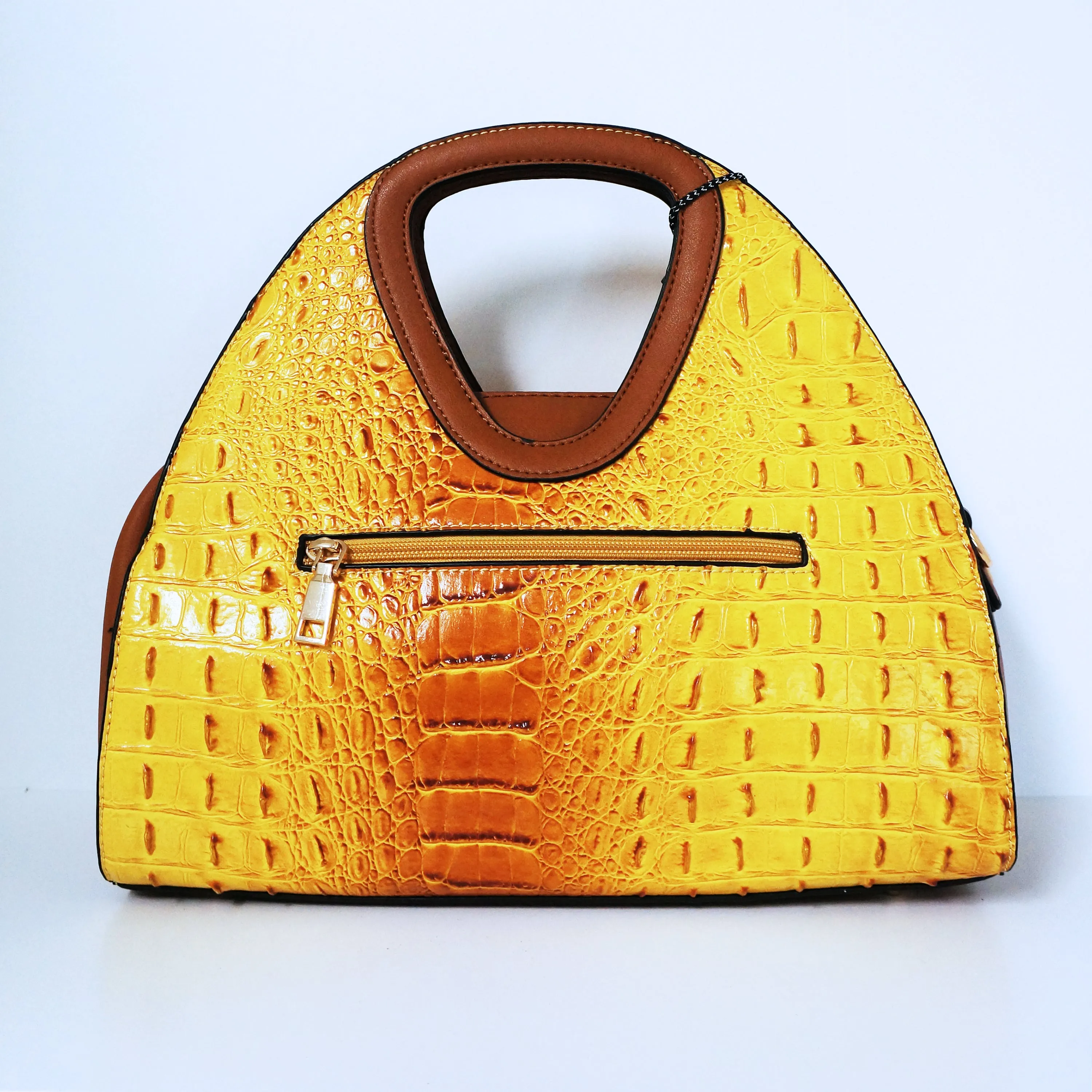 Yellow Crocodile Satchel Bag | ALPHONSINA