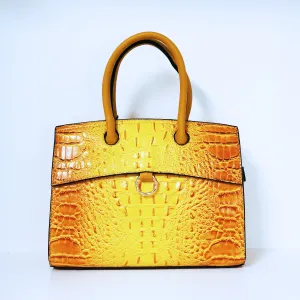 Yellow Ring Accent Crocodile Satchel Bag | ALPHONSINA